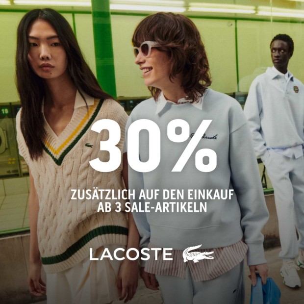 Lacoste Bis zu 30% zusätzlich ab einem Einkauf von 3 Sale-Artikeln